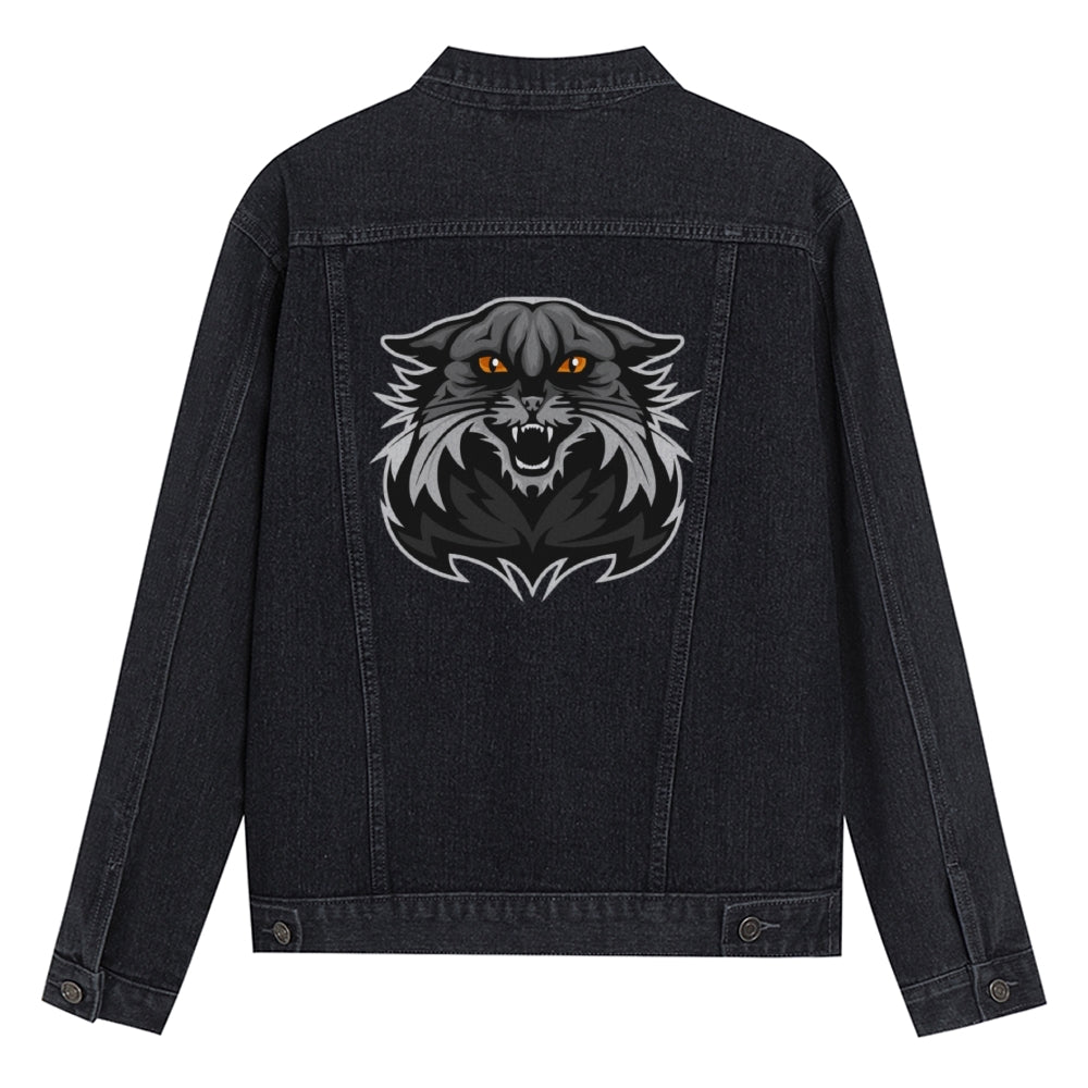 Mens Vintage Cartoon Prints WILD CATS Denim Jacket