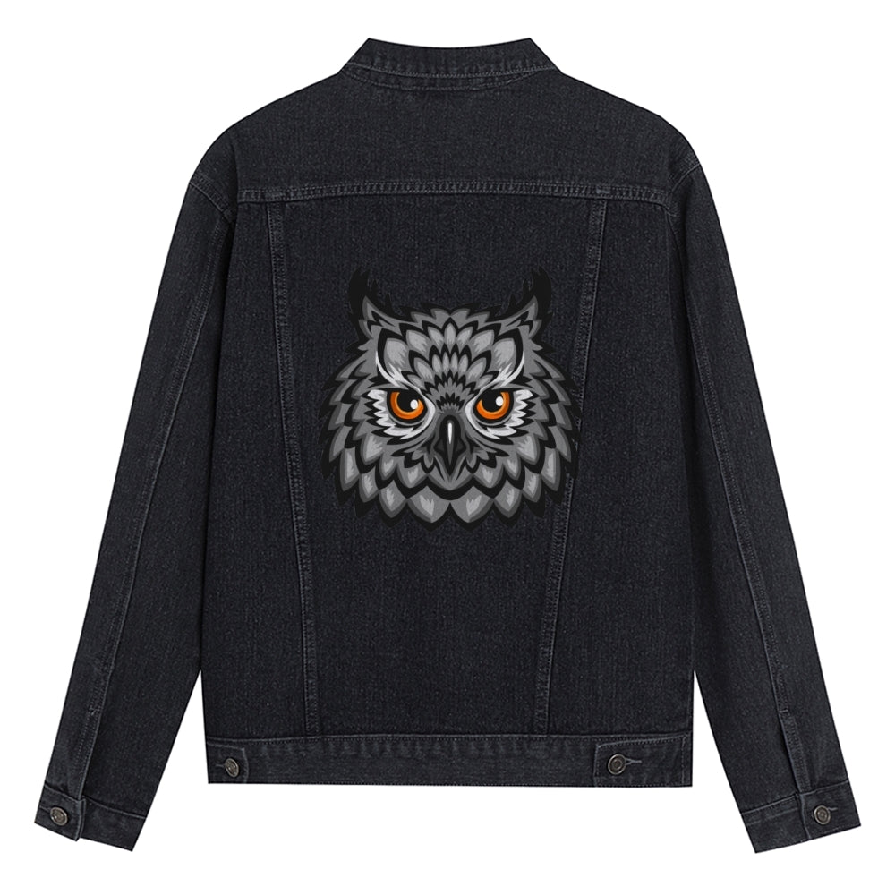 Mens Vintage Cartoon Prints Owl Denim Jacket