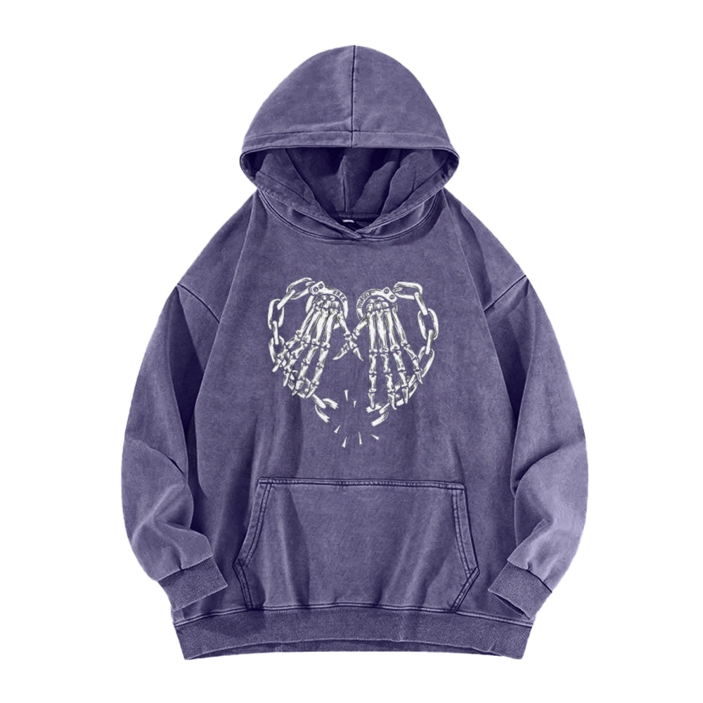 Mens Vintage Skeleton Heart Hand Graphic Hoodies