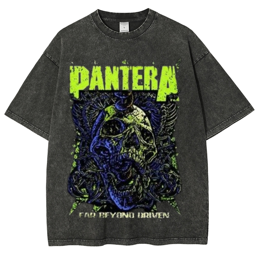 Unisex Vintage The Pantera Rock Band Print Short Sleeve Casual Graphic Washed T-shirt