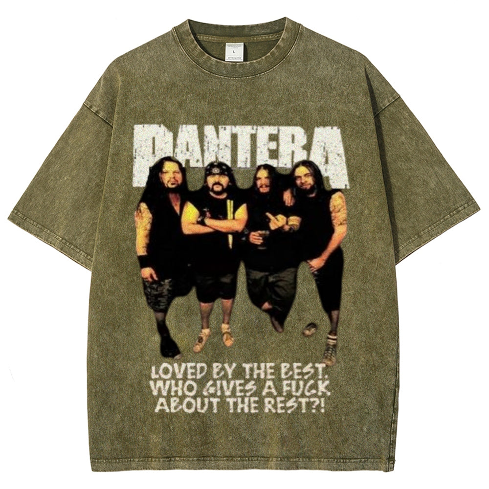 Unisex Vintage The Pantera Rock Band Print Short Sleeve Casual Graphic Washed T-shirt