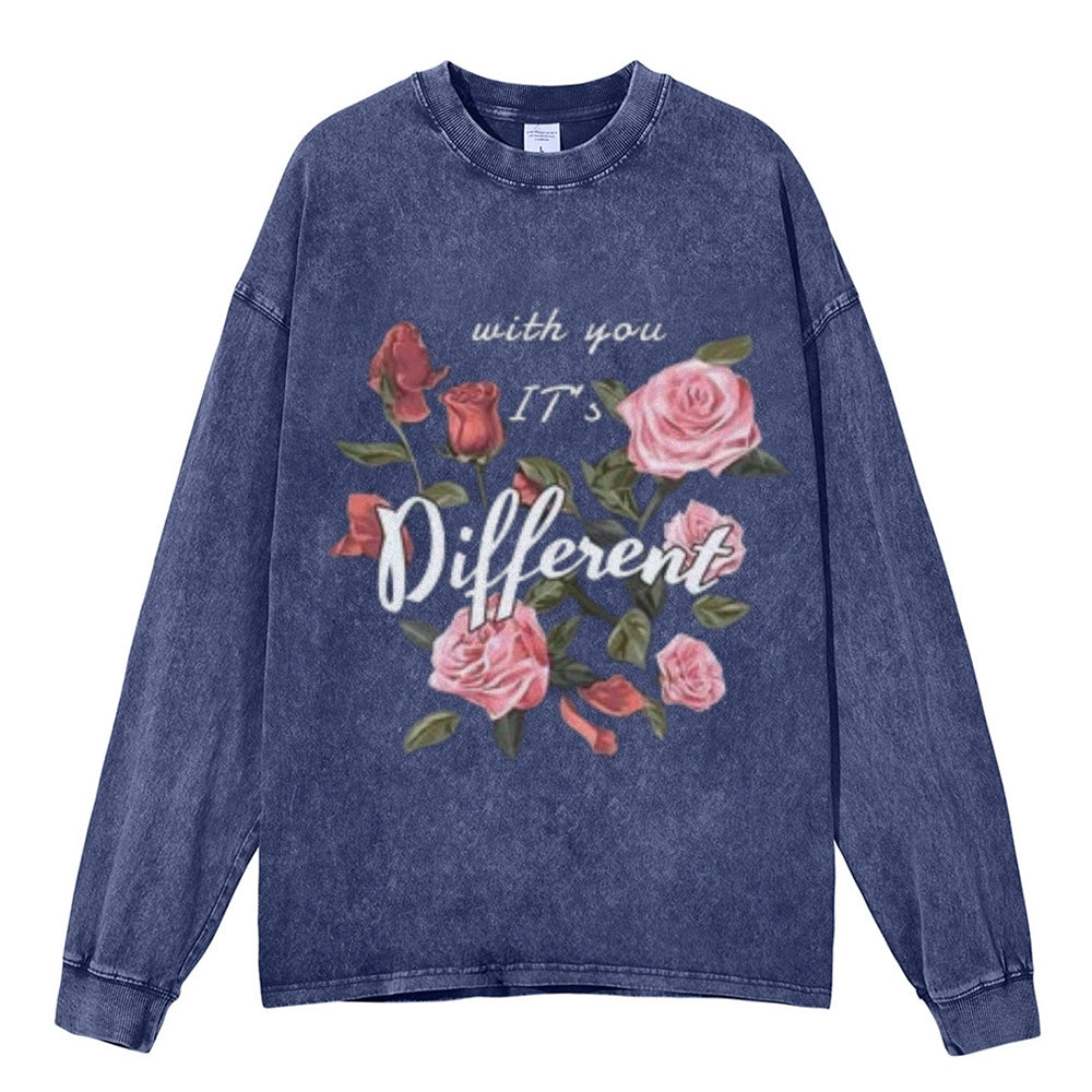 Oversized Vintage Washed Flower Graphic Sweatshirt