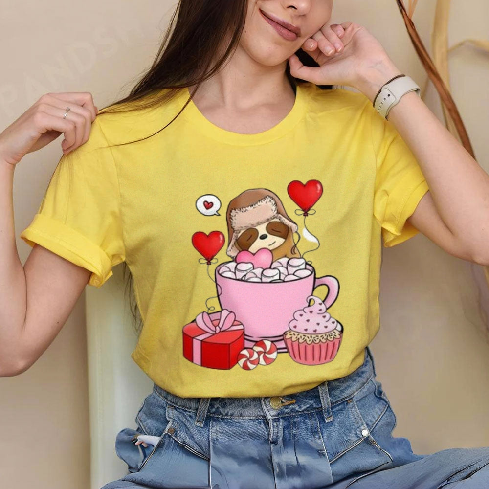 Women Happy Valentine's Day Print Graphic T-shirt