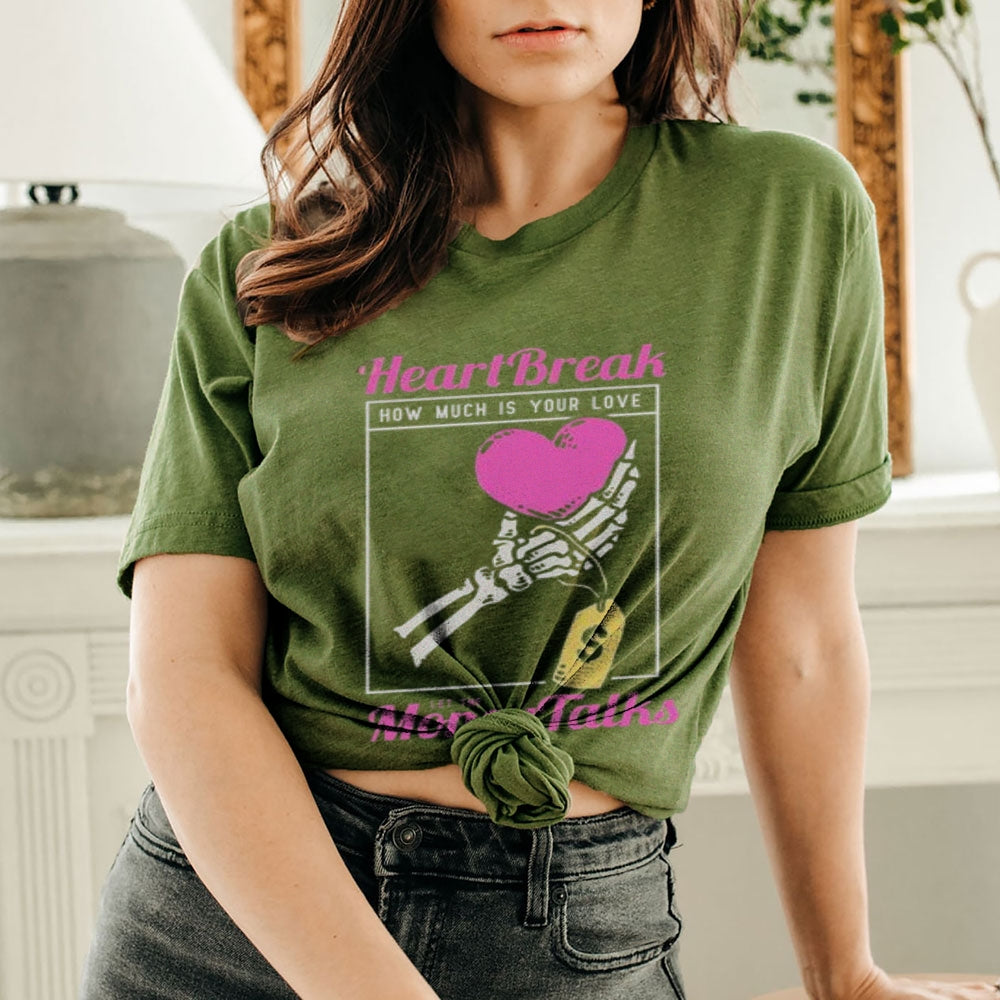 Women Heartbreak Money Talks Print Graphic T-shirt