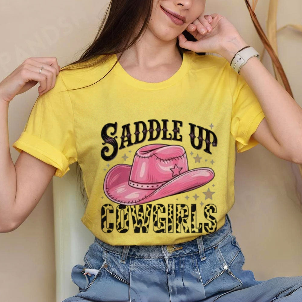 Women  Saddle Up Cowgirls Print Graphic T-shirt