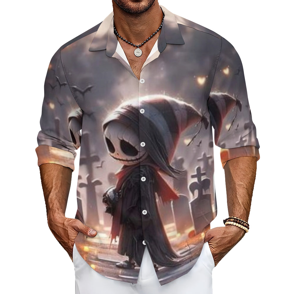 Mens 3D Cartoon Ghost Print Long Sleeve Shirt