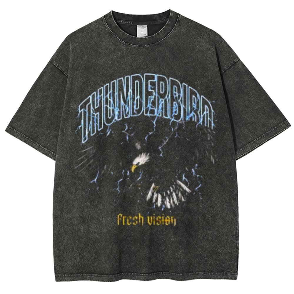 Unisex Vintage Thunderbird Darkness Style Graphic Short Sleeve Washed T-shirt