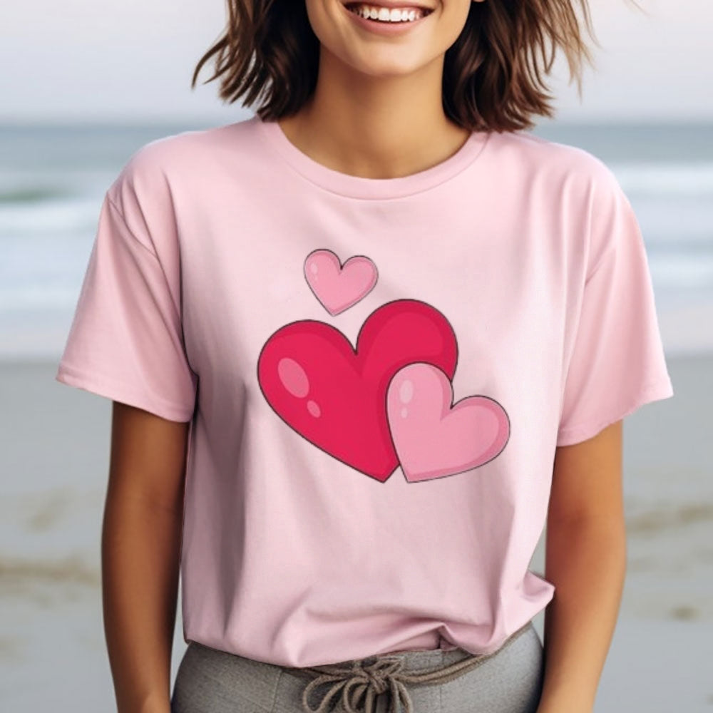 Women Love Pink Heart Valentine's Day Print Graphic T-shirt