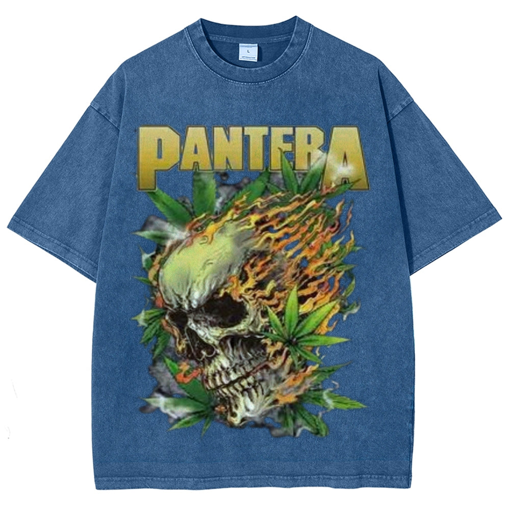 Unisex Vintage The Pantera Rock Band Print Short Sleeve Casual Graphic Washed T-shirt