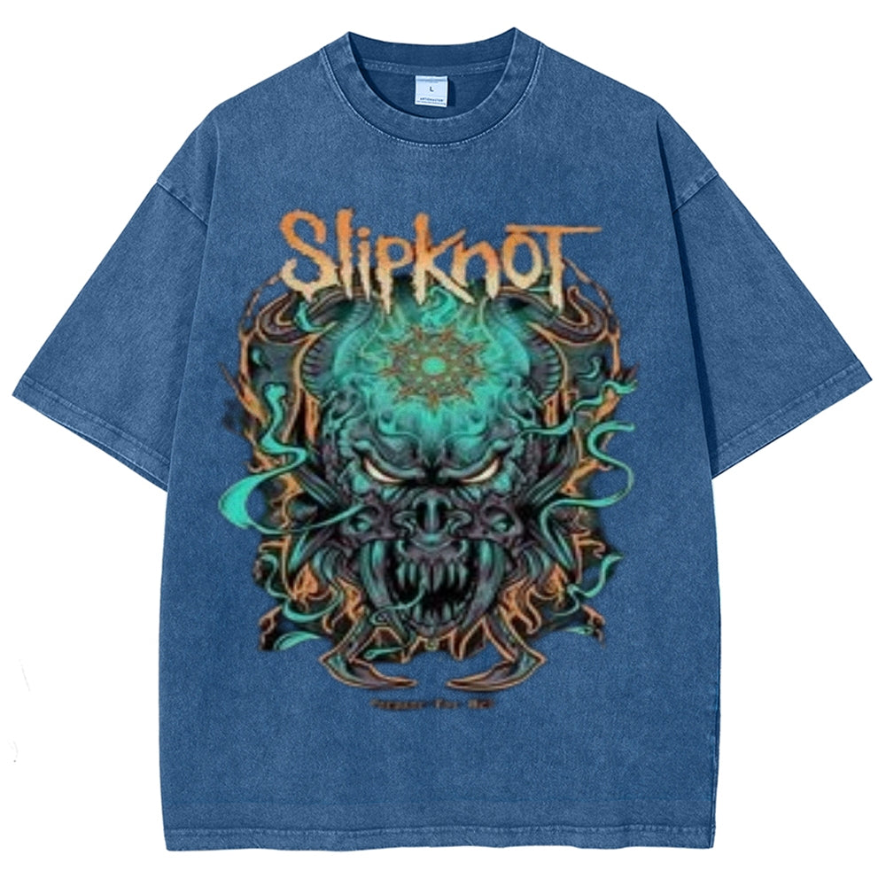 Unisex Vintage The Slipknot Rock Band Print Short Sleeve Casual Graphic Washed T-shirt