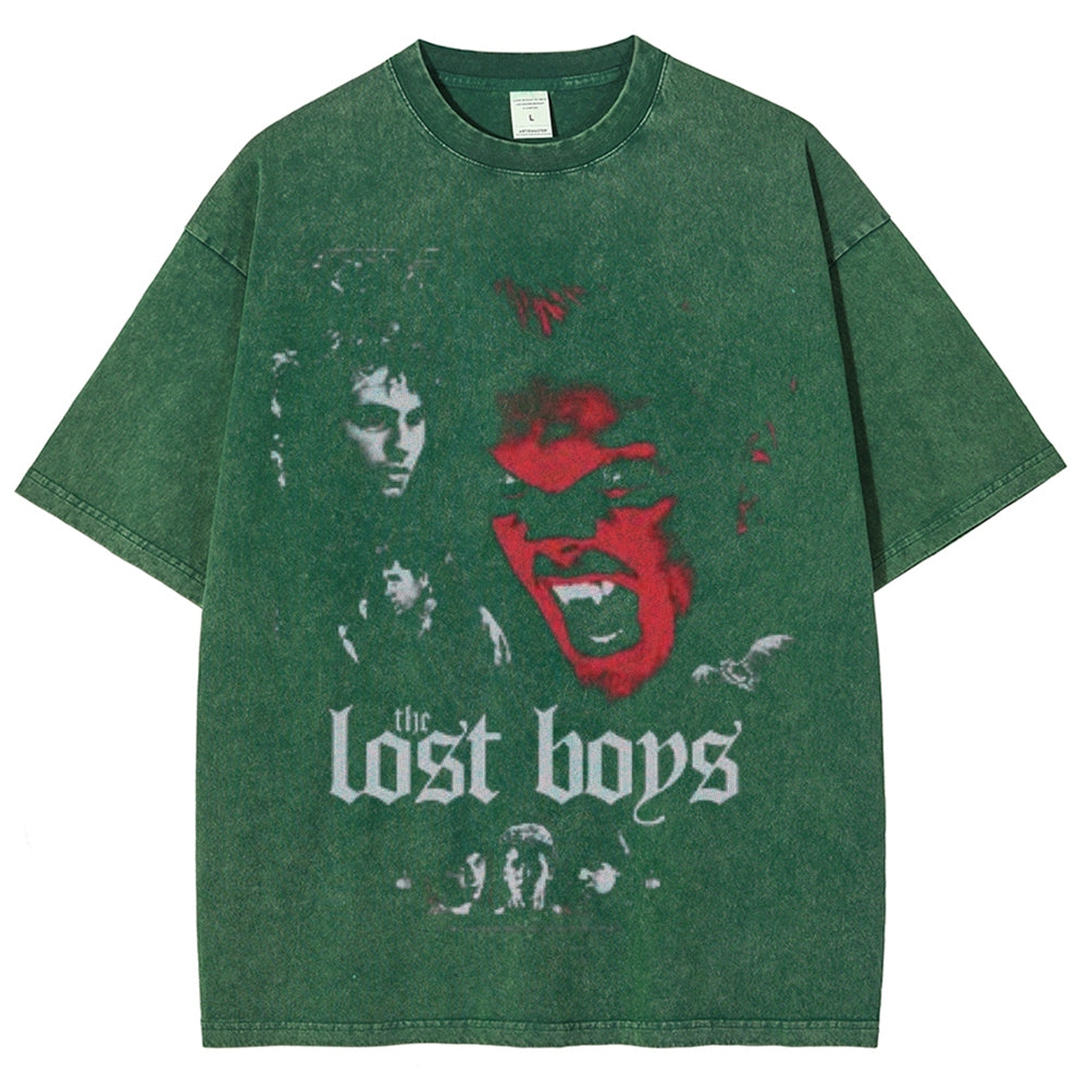 Unisex Vintage The Lost Boys Horror Graphic Short Sleeve Washed T-shirt