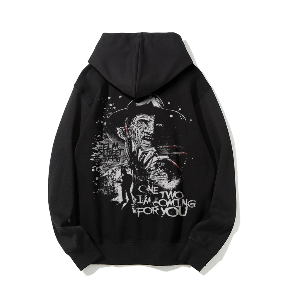 Mens Vintage Street Freddy I'm Coming For You Print Graphic Pullover With Kangaroo Pocket Hoodies