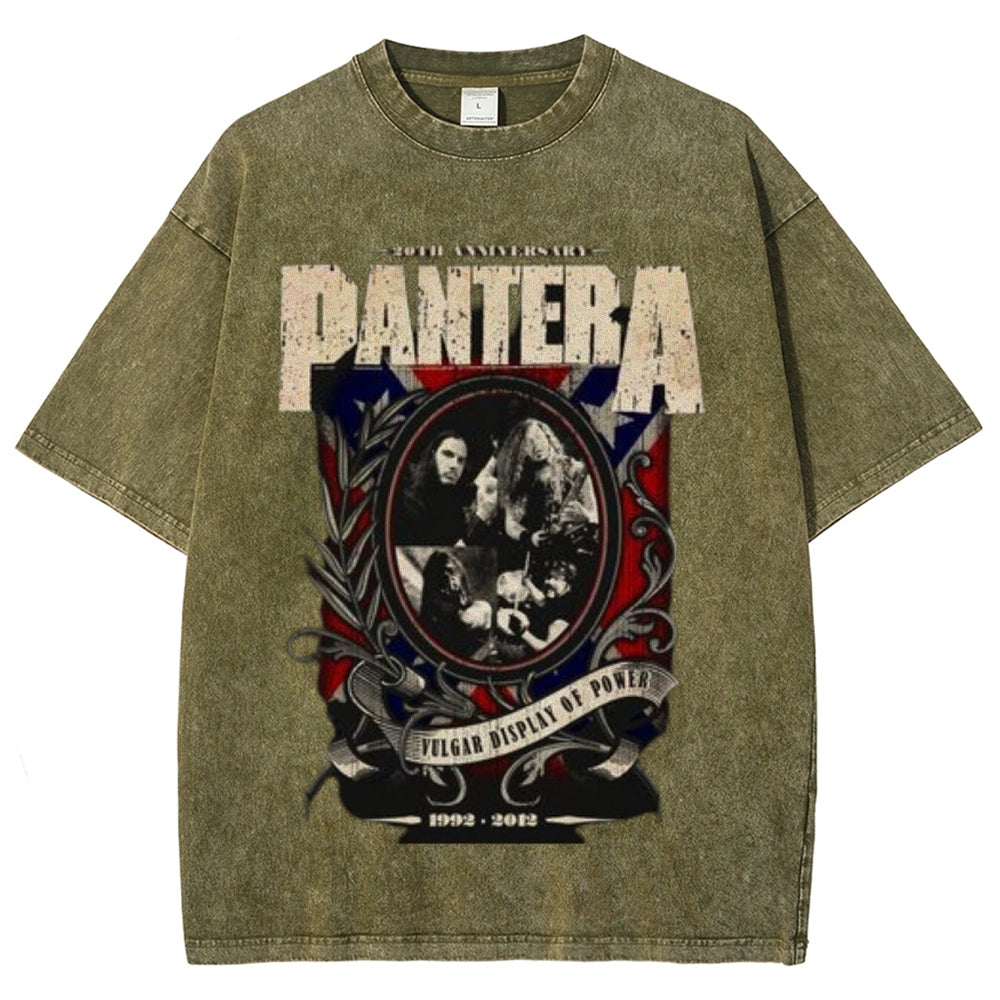 Unisex Vintage The Pantera Rock Band Print Short Sleeve Casual Graphic Washed T-shirt