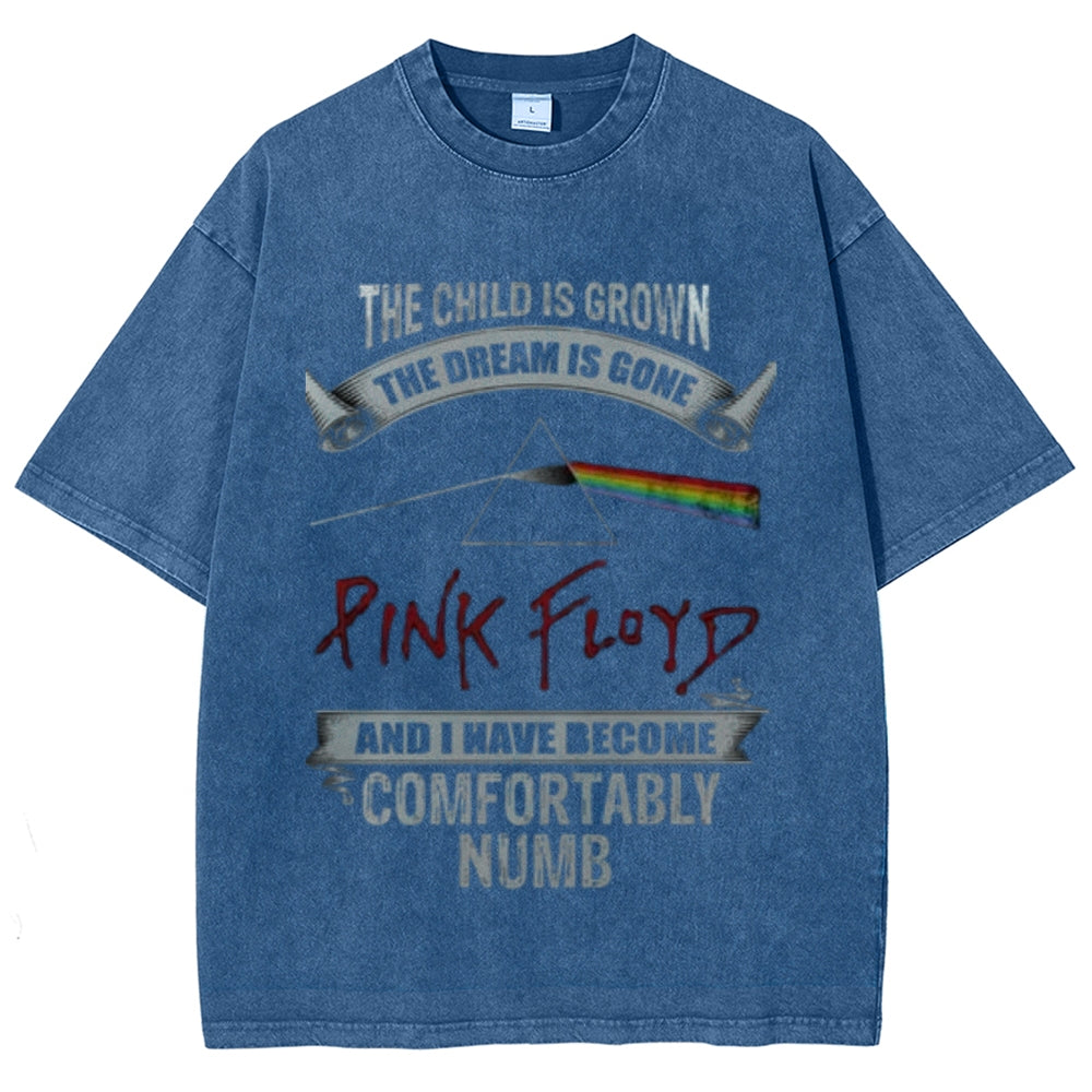 Unisex Vintage The Pink Rock Band Print Short Sleeve Casual Graphic Washed T-shirt