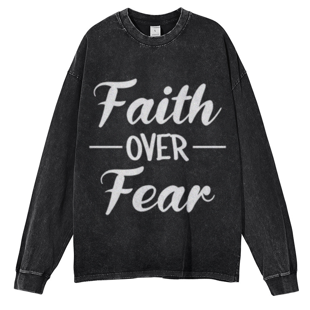 Oversized Vintage Washed Faith Over Fear Letter Graphic Sweatshirt