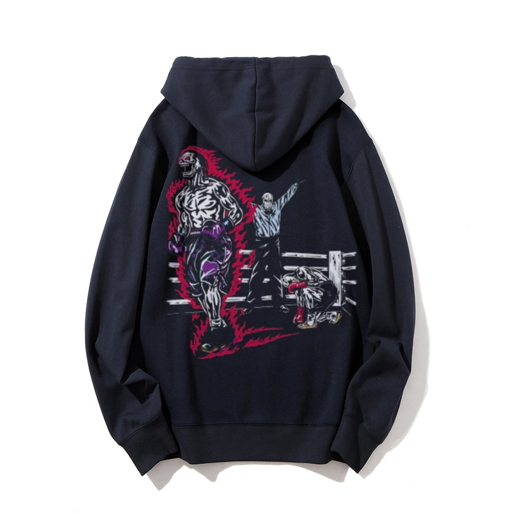 Mens Vintage Heavyweight Darkness Style Print Graphic Pullover With Kangaroo Pocket Hoodies