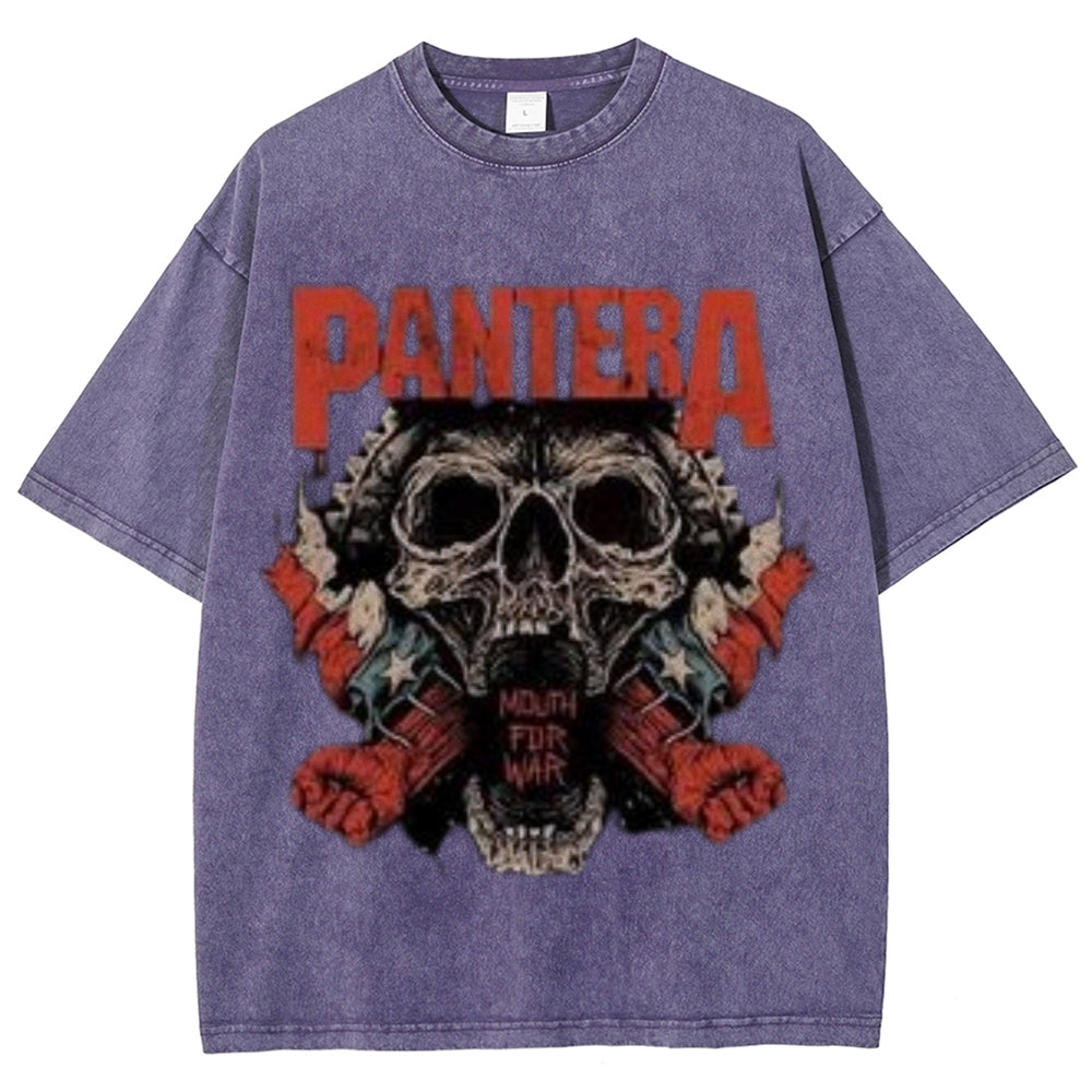 Unisex Vintage The Pantera Rock Band Print Short Sleeve Casual Graphic Washed T-shirt