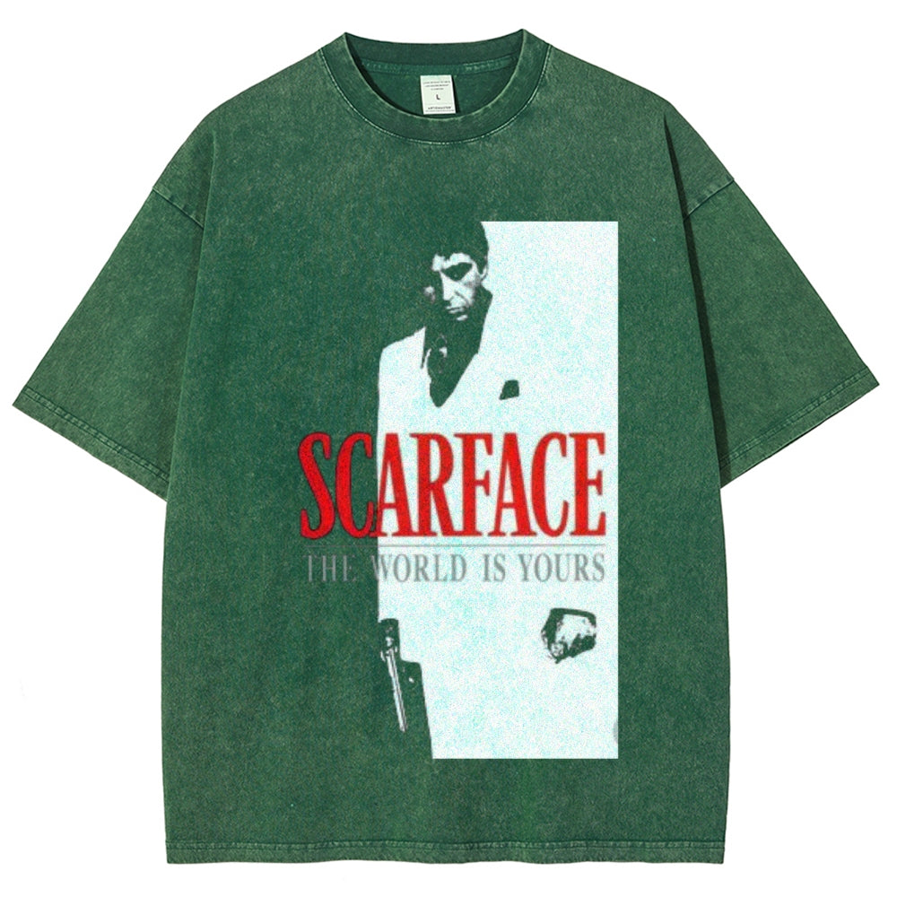 Unisex Vintage Scarface Horror Graphic Short Sleeve Washed T-shirt