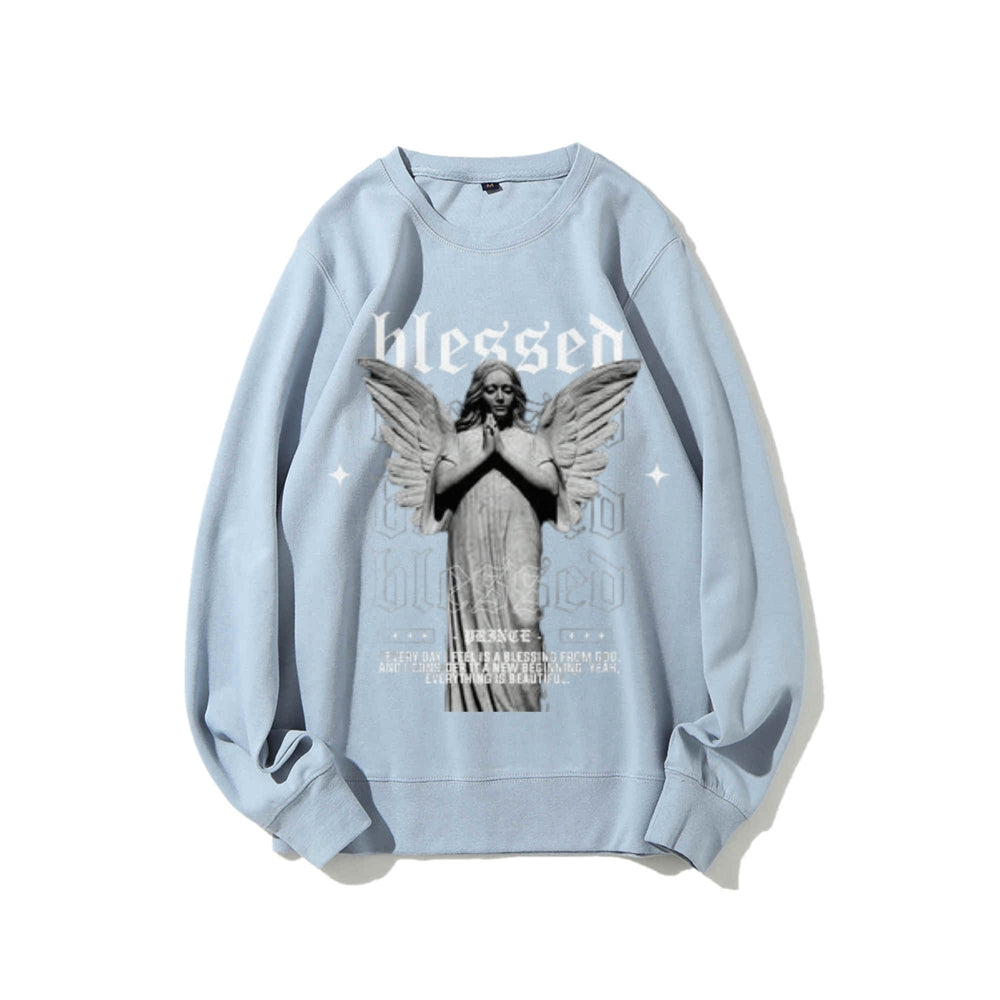 Women Vintage Blessed Angel Graphic Sweatshirts