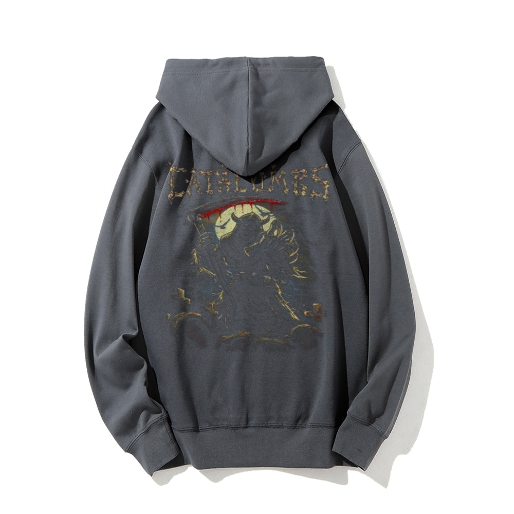 Mens Vintage Darkness Style Print Graphic Pullover With Kangaroo Pocket Hoodies