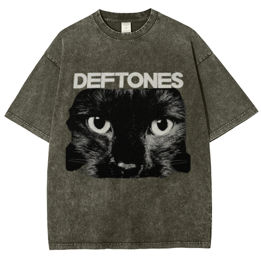 Unisex Vintage The Deftones Rock Band Print Short Sleeve Casual Graphic Washed T-shirt