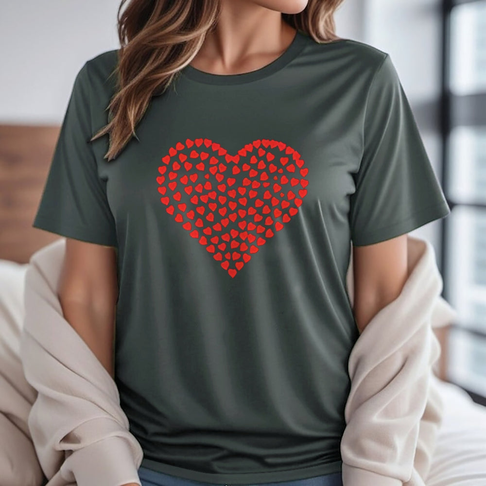 Women Valentine's Day Love Red Heart Print Graphic T-shirt