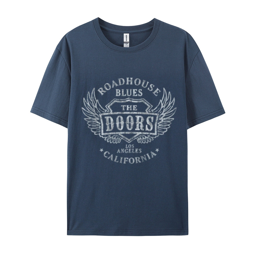 Mens Vintage The Doors Rock Band Print Cotton Short Sleeve Casual T-shirt