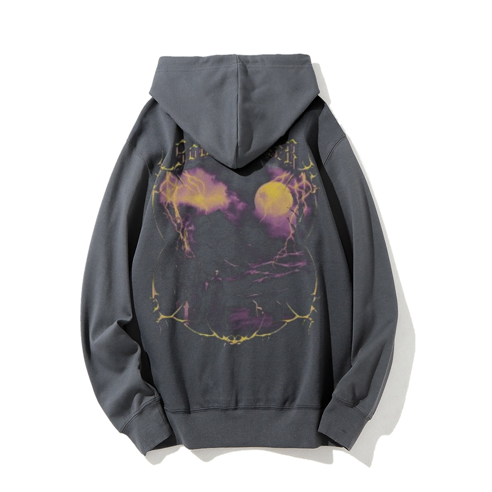 Mens Vintage Death Darkness Style Print Graphic Pullover With Kangaroo Pocket Hoodies