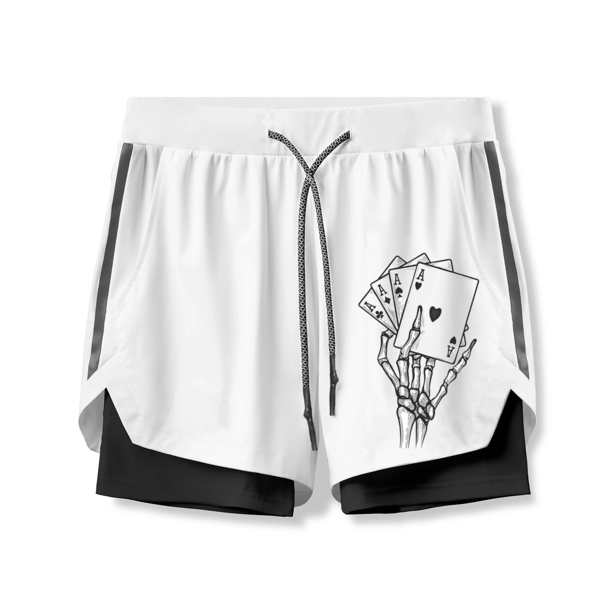 Skeleton Hand With Cards 2 In 1 Gym Shorts for Men