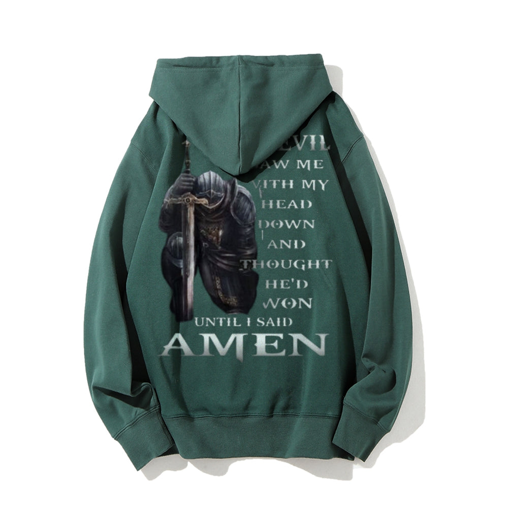 Mens THE EVIL SAW ME WITH MY HEAD DOWN Graphic Pullover Hoodies