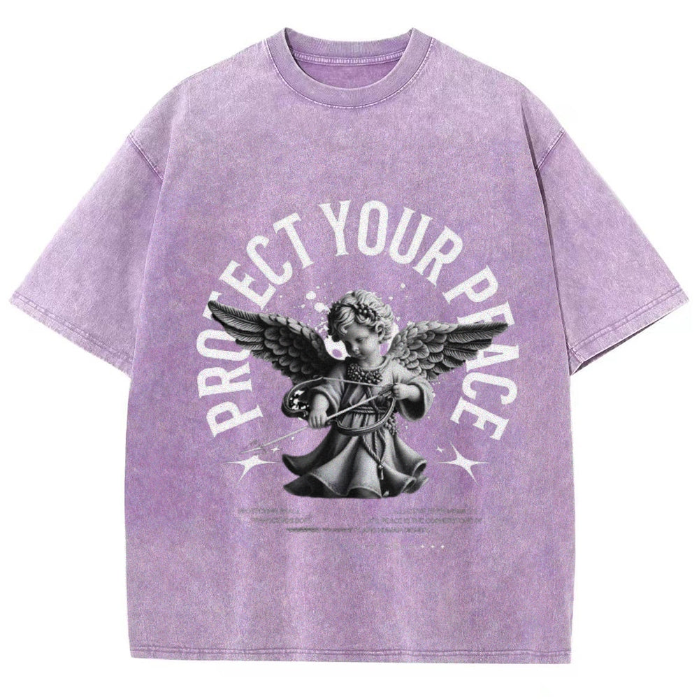 Women Vintage Protect Your Peace Angel Graphic T-shirt