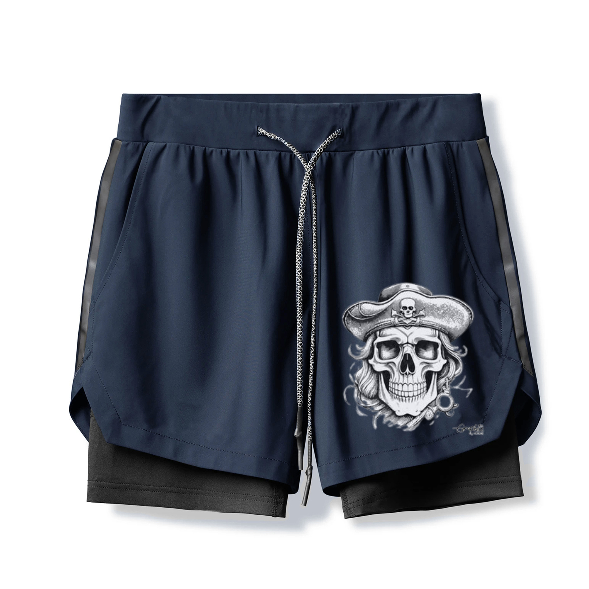 Pirate Skull Print 2 In 1 Gym Shorts for Men