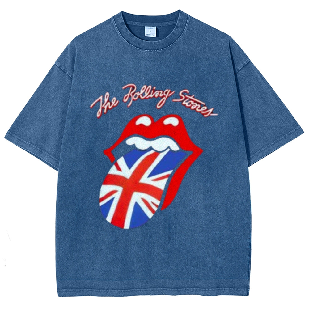 Unisex Vintage The Rolling Stone Rock Band Print Short Sleeve Casual Graphic Washed T-shirt