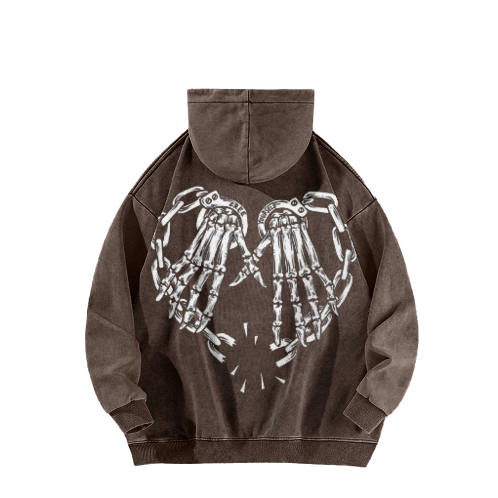 Mens Vintage Skeleton Heart Hand Graphic Hoodies