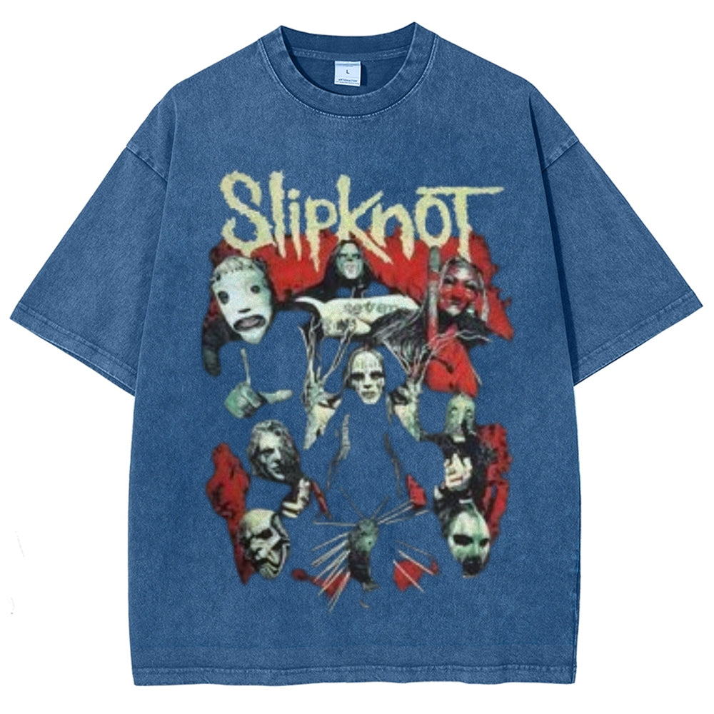 Unisex Vintage The Slipknot Rock Band Print Short Sleeve Casual Graphic Washed T-shirt