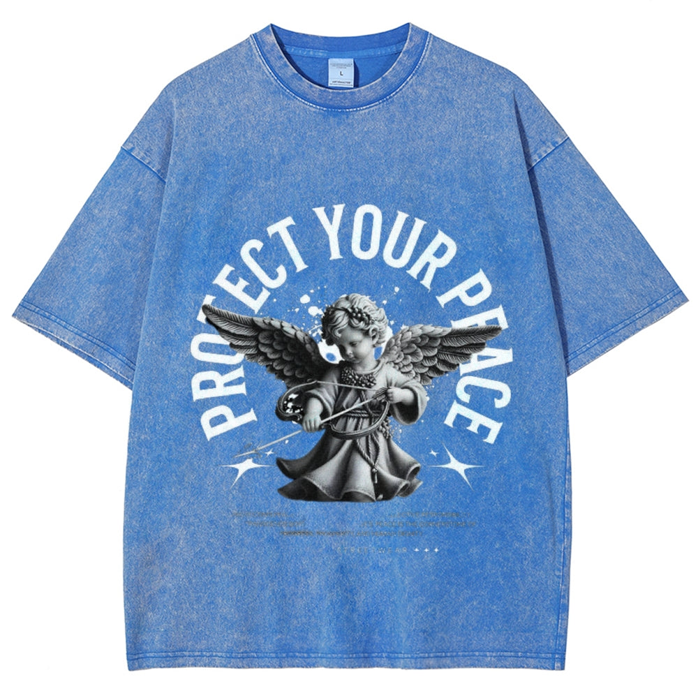 Women Vintage Protect Your Peace Angel Graphic T-shirt