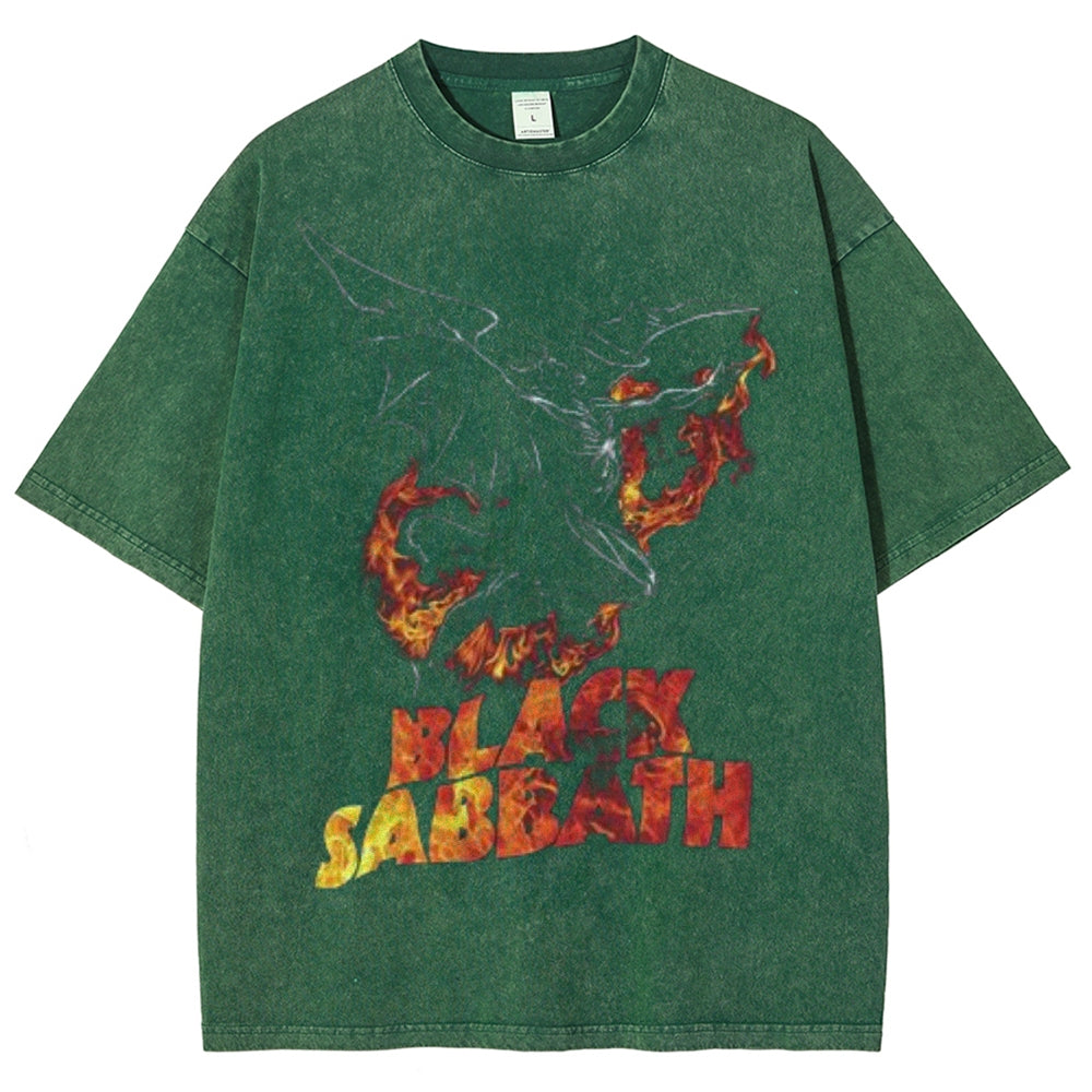 Unisex Vintage Sabbath Graphic Short Sleeve Washed T-shirt