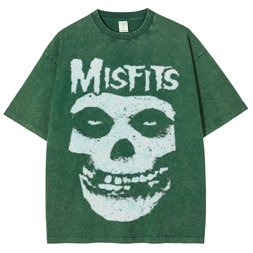 Unisex Vintage The Misfits Rock Band Print Short Sleeve Casual Graphic Washed T-shirt