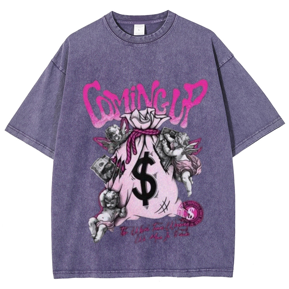 Women Washed Vintage Money Graphic T-shirt