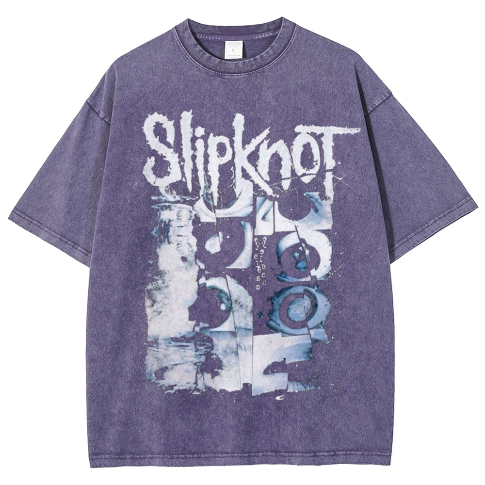 Unisex Vintage The Slipknot Rock Band Print Short Sleeve Casual Graphic Washed T-shirt