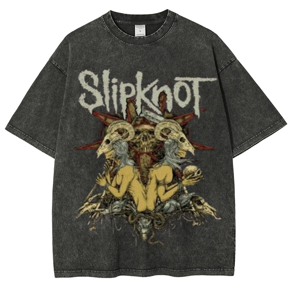 Unisex Vintage The Slipknot Rock Band Print Short Sleeve Casual Graphic Washed T-shirt