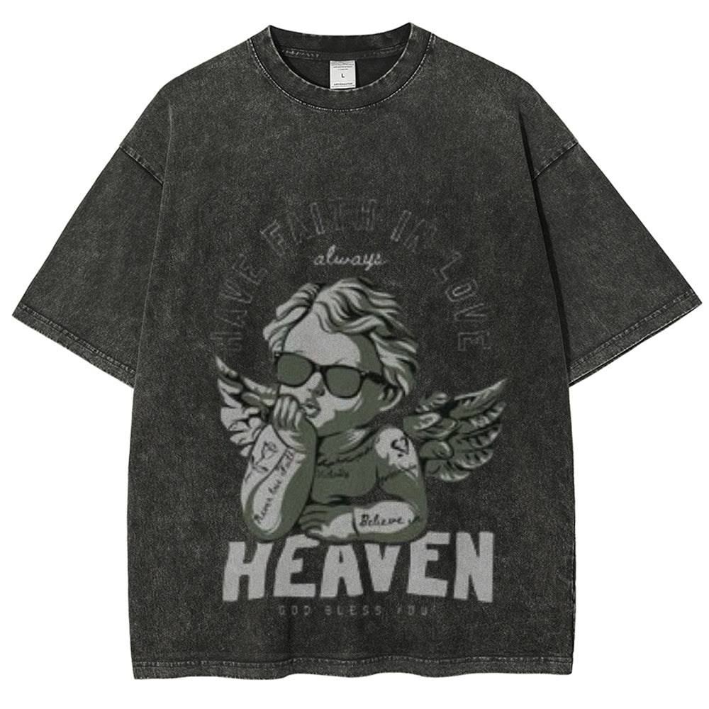 Women Washed Vintage Heaven Graphic T-shirt