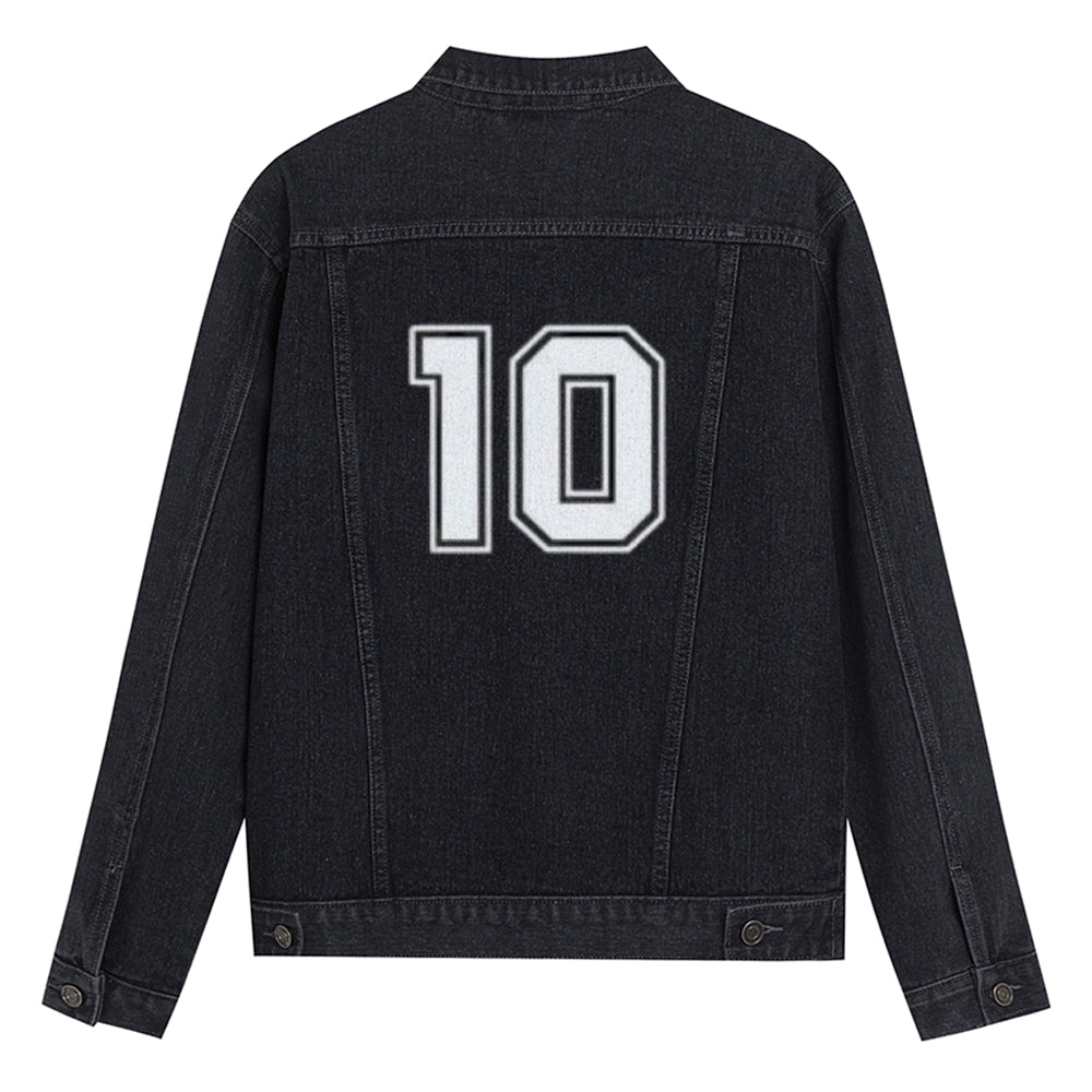 Mens Lucky Number 10 Graphic Button Up Denim Jacket