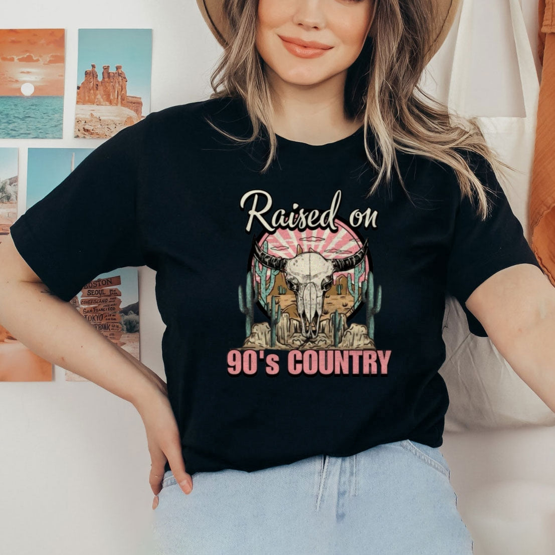 Women  Raised On 90's Country Print Graphic T-shirt