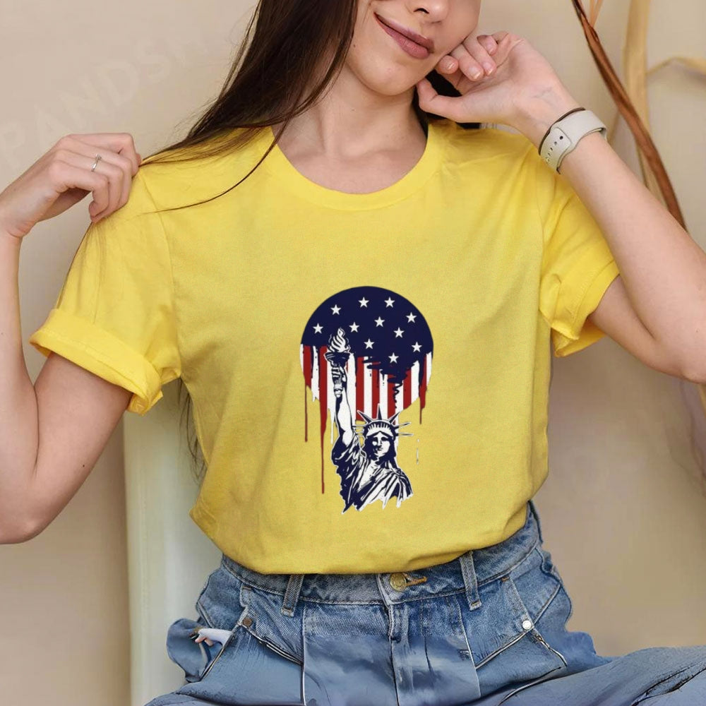 Women Independence Day Freedom Flag Print T-shirt