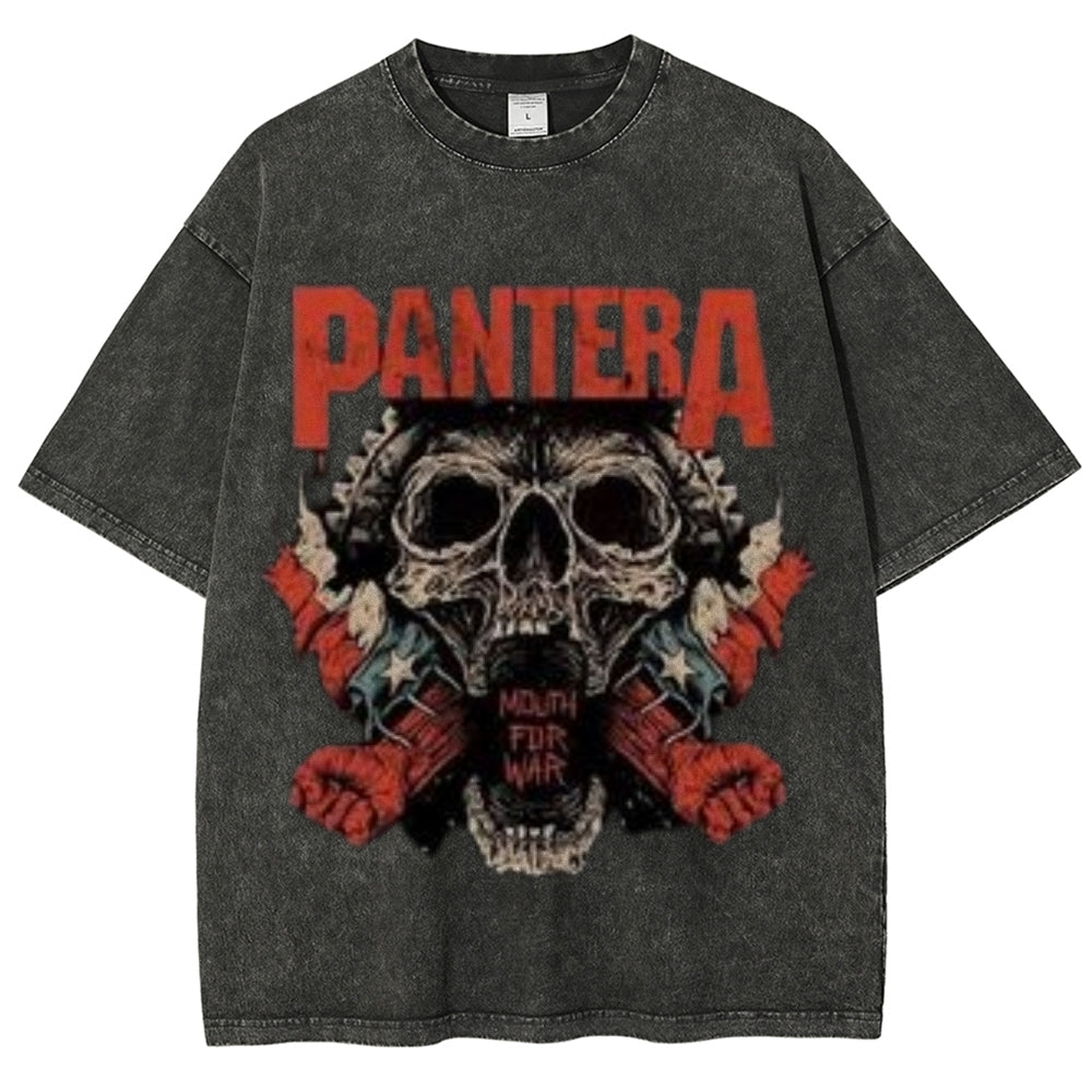 Unisex Vintage The Pantera Rock Band Print Short Sleeve Casual Graphic Washed T-shirt