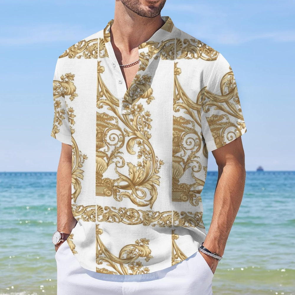 Mens Gloden Baroque Floral Print Shirt