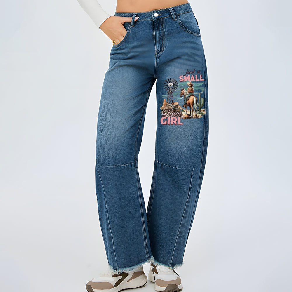 Women Just A Small Town Girl Graphic Baggy Straight Leg Jean