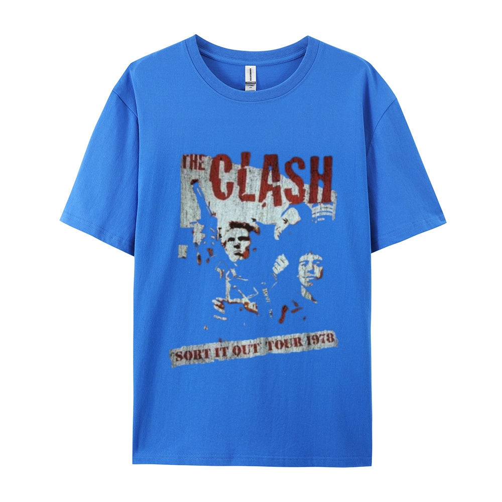 Mens Vintage The Clash Rock Band Print Cotton Short Sleeve Casual T-shirt