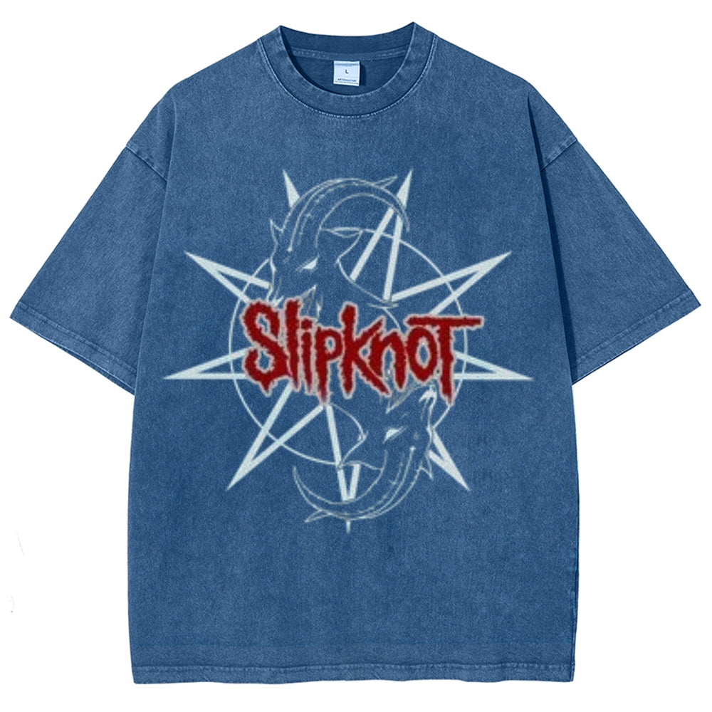 Unisex Vintage The Slipknot Rock Band Print Short Sleeve Casual Graphic Washed T-shirt